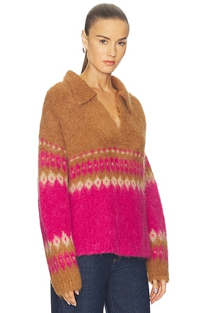 NAADAM Italian Luxe Brushed Fair Isle Polo in Tan,Pink. Size XS. Also