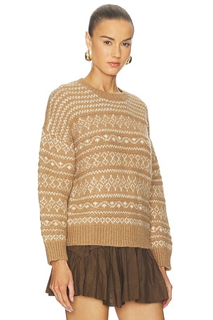 NAADAM Luxe Lofty Alpaca Fair Isle Crewneck in Tan. Size XS. Also