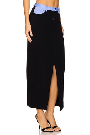 NAADAM Cotton Cashmere Mixed Media Midi Skirt in Black