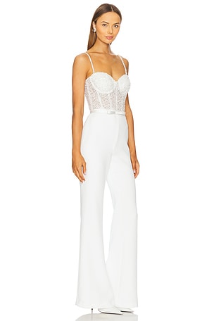 Nadine Merabi Beaded Embellished Jumpsuit in White