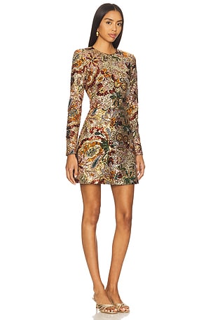 Nadine Merabi Camile Embellished Sequin Long Sleeve Mini Dress in Multi in Metallic Gold. Size 8/M. Also