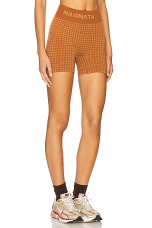 Nagnata Houndstooth Wool Mini Short in Brown