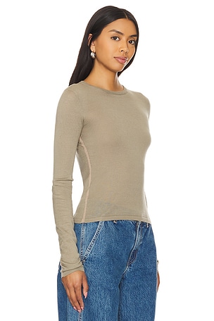 Nagnata Sheer Essentials Long Sleeve Top in Taupe