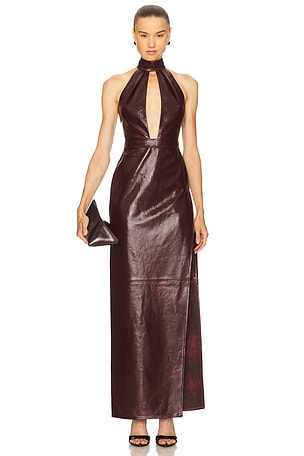 The New Arrivals by Ilkyaz Ozel Nessa Leather Dress in Burgundy