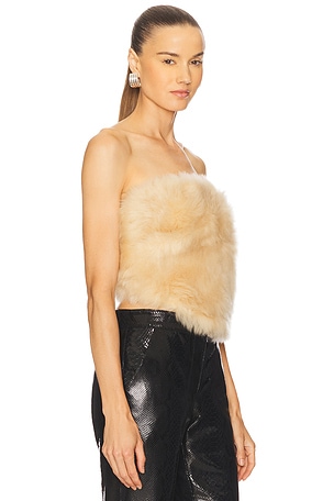 The New Arrivals by Ilkyaz Ozel Dogi Shearling Top in Tan