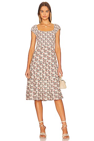 Nation Los Angeles Faye Delicate Smocked Midi Dress in Heirloom | REVOLVE