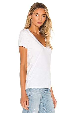 Nation Los Angeles Blair Ultra Deep V Tee in White. Size XS. Also