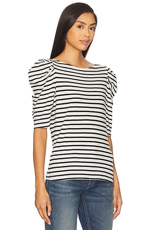 Nation LTD Emery Boat Neck Top in CrossWalk Stripe in Black,White