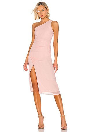 nude pink midi dress Tie-Back Pink Floral Casual Midi Dress with Ruffles Pink Floral / Large