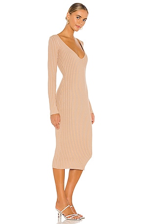 NBD Bekah Deep V Midi Dress in Cream