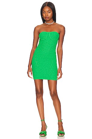 bright green strapless dress NBD Junya Bustier Mini in emerald green strapless dress