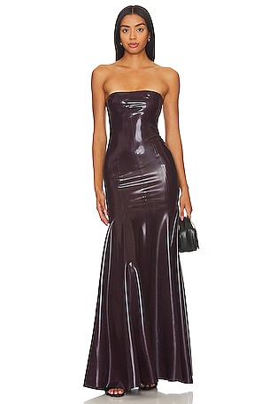 chinese dress ladies Crossover Latex Fishtail Gown with Train – Dark Virtue Designs main image 1