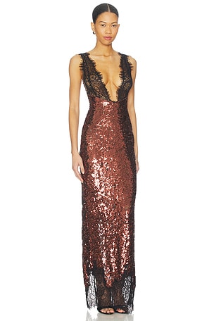 NBD x Christina Elezaj The Lorelai Maxi Dress in Chocolate