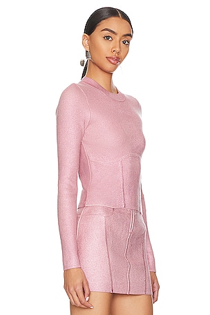 NBD Talya Metallic Coated Sweater in Pink