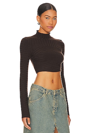 NBD Dylan Wide Rib Cropped Sweater in Chocolate