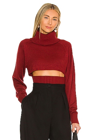 NBD Winston Cropped Turtleneck Sweater in Deep Red REVOLVE