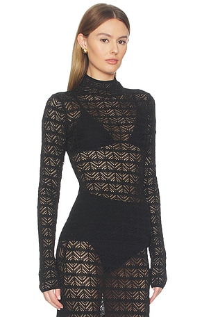 NBD Kyriah Pointelle Knit Top in Black