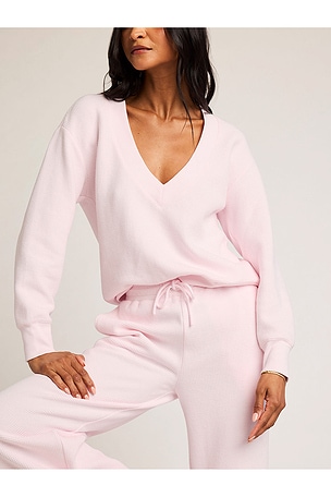 Negative Underwear Waffle Knit Deep V Pullover in Rose