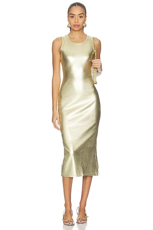 Gold Metallic Ribbed Dress Never Fully Dressed