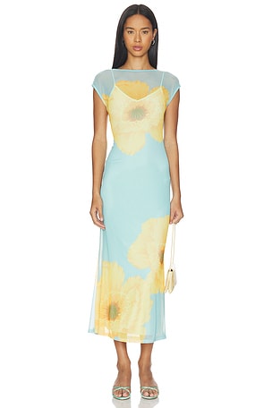 Blue Yellow Poppy Mesh Luna Dress Never Fully Dressed