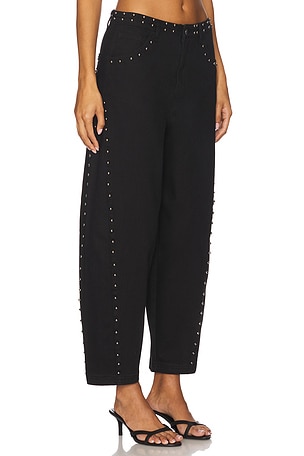 Never Fully Dressed Studded Barrel Jeans in Black