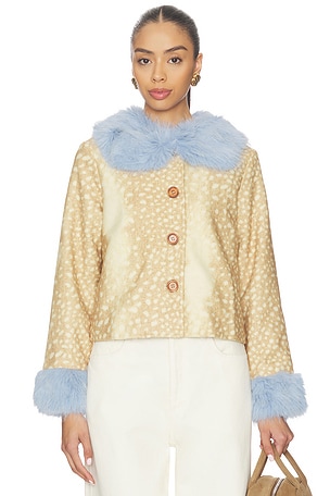 Deer Print Jacket With Blue Fur Trims Never Fully Dressed
