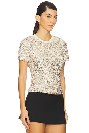 Never Fully Dressed Sequin T-shirt in Metallic Silver. Size US 8/ UK 12. Also