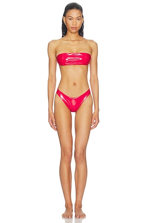 Latex Splash Matte Bandeau Bikini Set naranja furcado