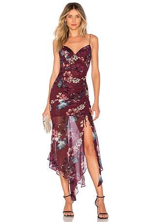 how far in advance should you buy bridesmaid dresses Burgundy Floral Long Sleeve Midi Dress - All Dresses main image 1