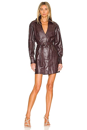 Ashton Python Vegan Leather Drop Shoulder Mini Dress with Belt Ashton Python Vegan Leather Drop Shoulder Mini Dress with Belt