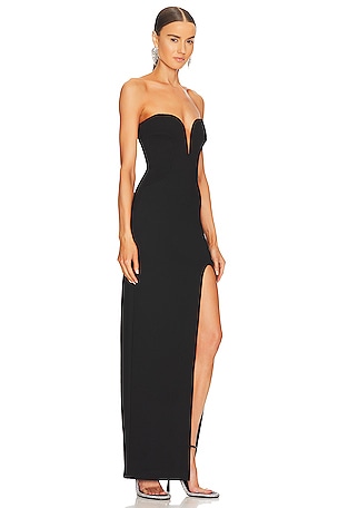 NICHOLAS Tena Deep V Sweetheart Strapless Gown in Black