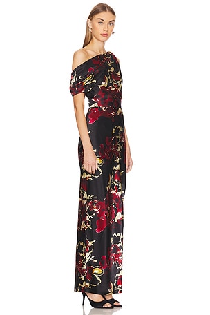 NICHOLAS Halle Off Shoulder Midi Dress in Burgundy,Black