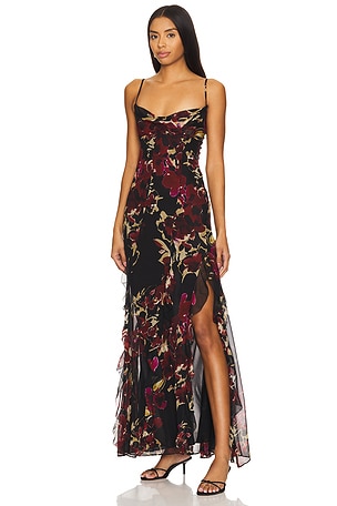 NICHOLAS Kamila Ruffle Cowl Gown in Burgundy