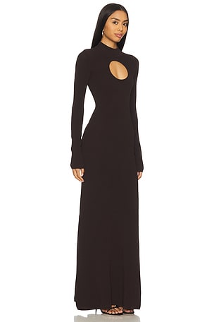 NICHOLAS Diantha Long Sleeve Midi Dress With Circle Cutout in Chocolate