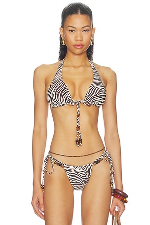Malta Bikini Top With Center Beaded Ties NICHOLAS