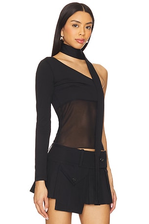 NIIHAI Asymmetric Neck Tie Top in Black