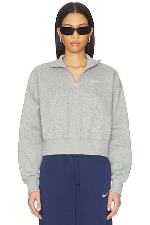 Nike 1/2 Zip Cropped Sweatshirt in Light Grey
