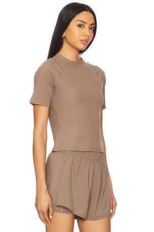 Nike Dri-FIT Wide Ribbed Short Sleeve Top in Taupe