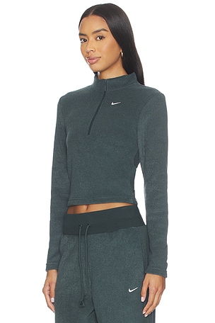 Nike Slim Long Sleeve Cozy Fleece 1/2 Zip Top in Dark Green