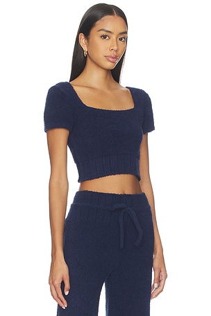 Nike Slim Short Sleeve Crop Knit Top in Navy