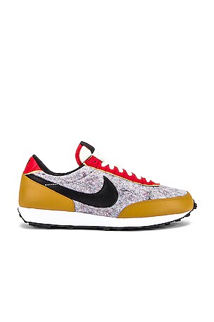 Nike Daybreak Sneaker in Gold Suede, Black, University Red Sail