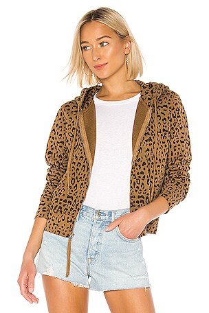 NILI LOTAN Callie Zip Up Hoodie in Whiskey Leopard Print