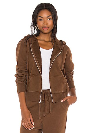 NILI LOTAN Callie Zip Up Hoodie in Brown | REVOLVE