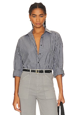 ANINE BING Striped Pajama Shirt in Black White REVOLVE