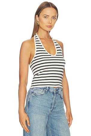 NILI LOTAN Britt Halter Top in Cream,Black