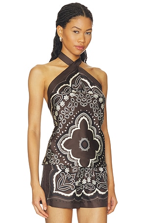NILI LOTAN Solal Silk Halterneck Top in Brown