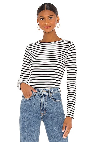 Nili Lotan outlet Black & White Striped Long Sleeve T-Shirt - Small