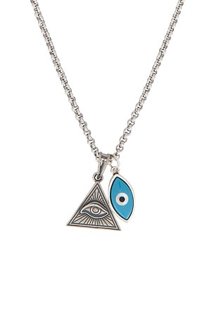 Nialaya Turquoise Evil Eye And Eye Of Ra Pendant Necklace in Metallic Silver
