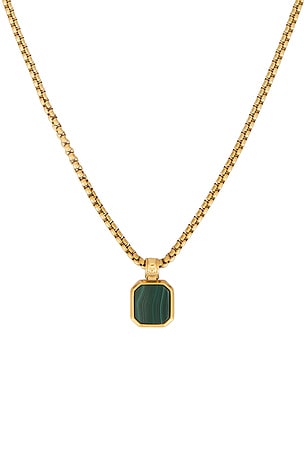 Nialaya Square Malachite Pendant Necklace in Metallic Gold. Size 22in. Also