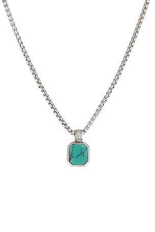 Nialaya Square Turquoise Pendant Necklace in Metallic Silver. Size 22in. Also